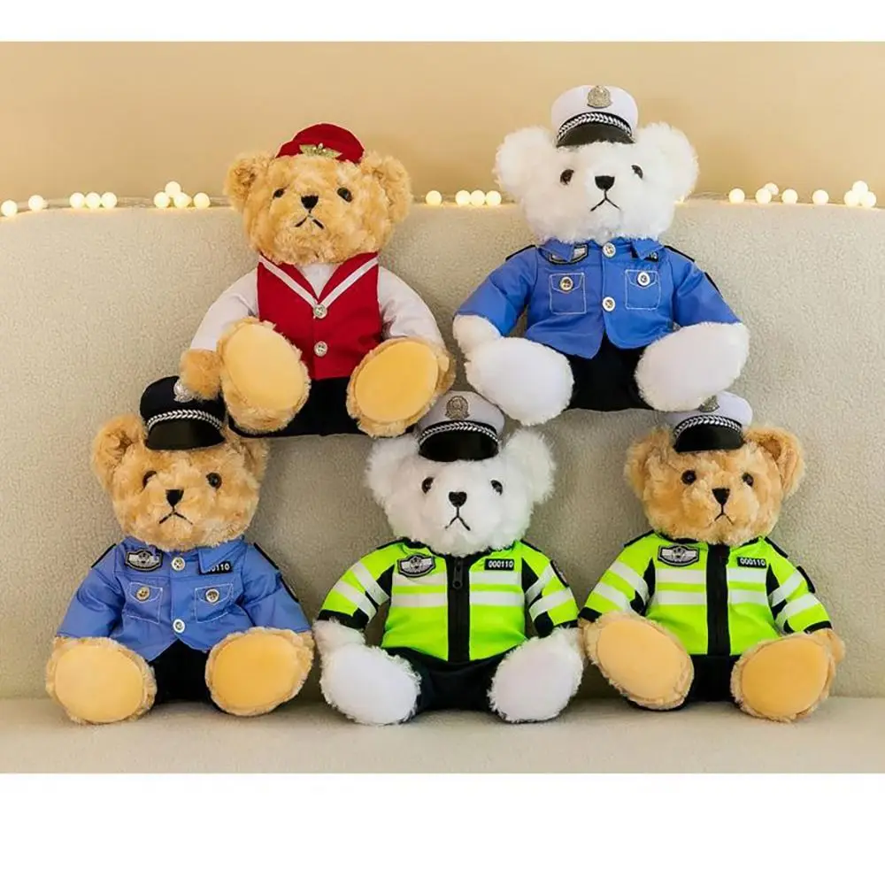 Ours en peluche de police de la circulation en coton PP doux, jouet en peluche, uniforme de police mignon, cadeau d'anniversaire pour enfants, décoration d'intérieur en peluche pour bébés