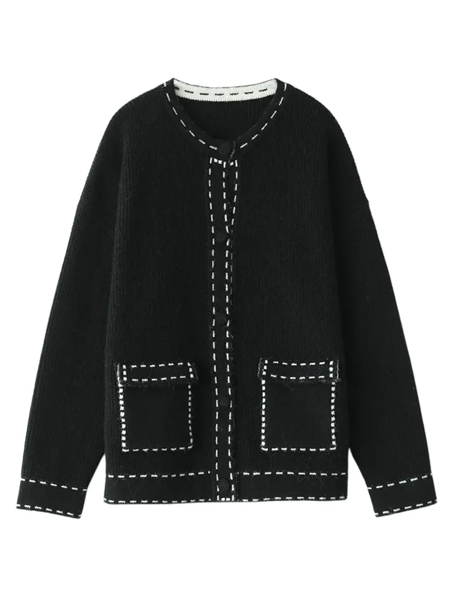 CHIC VEN Korean Fashion New Year Knit Vintage Loose Contrast Quilted Sweater Knitwears Female Tops Woman Autumn Winter 2024