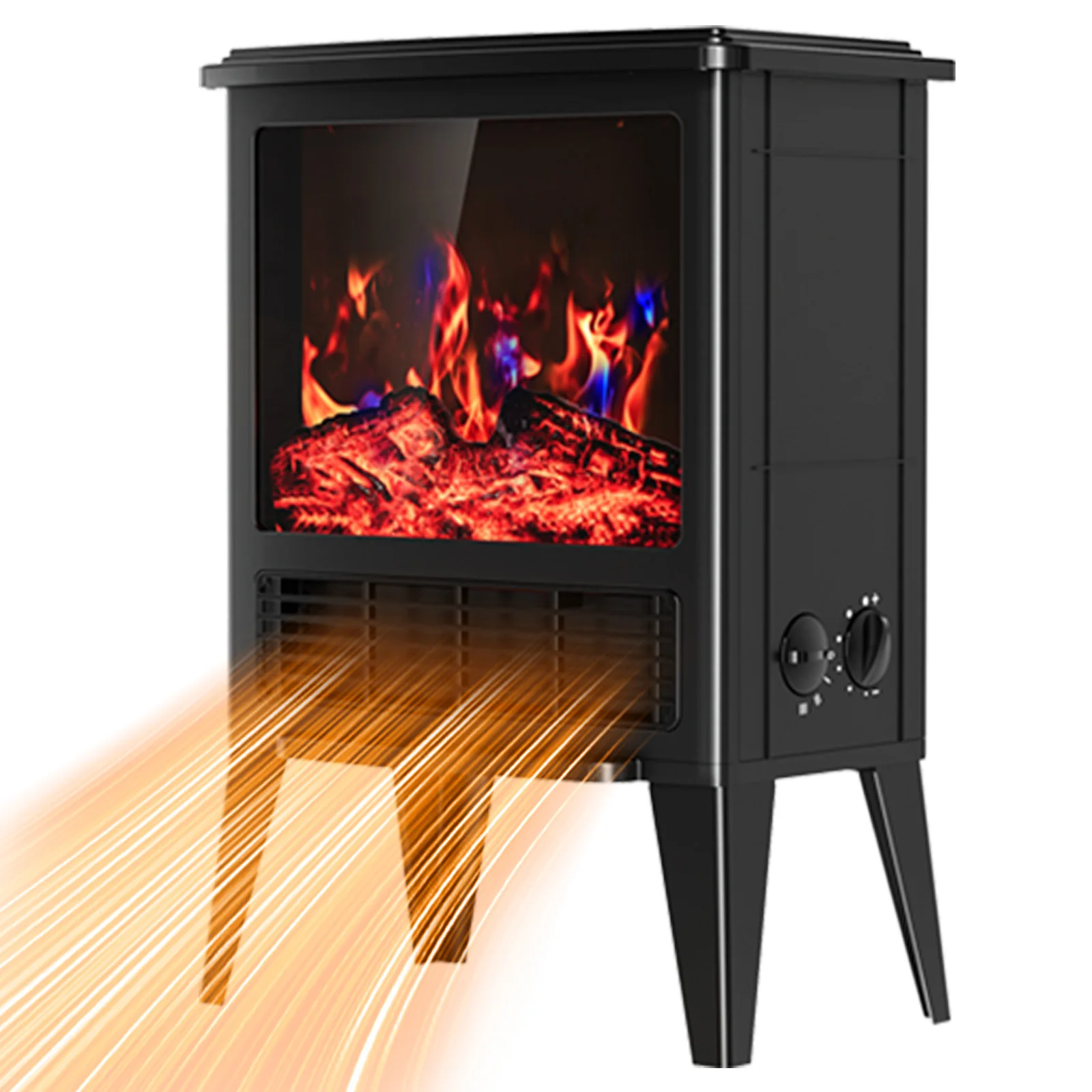 1500W Electric Fireplace Heater Stove Freestanding Portable Adjustable 3D Flame Effect Overheating Protection Easy to Assemble