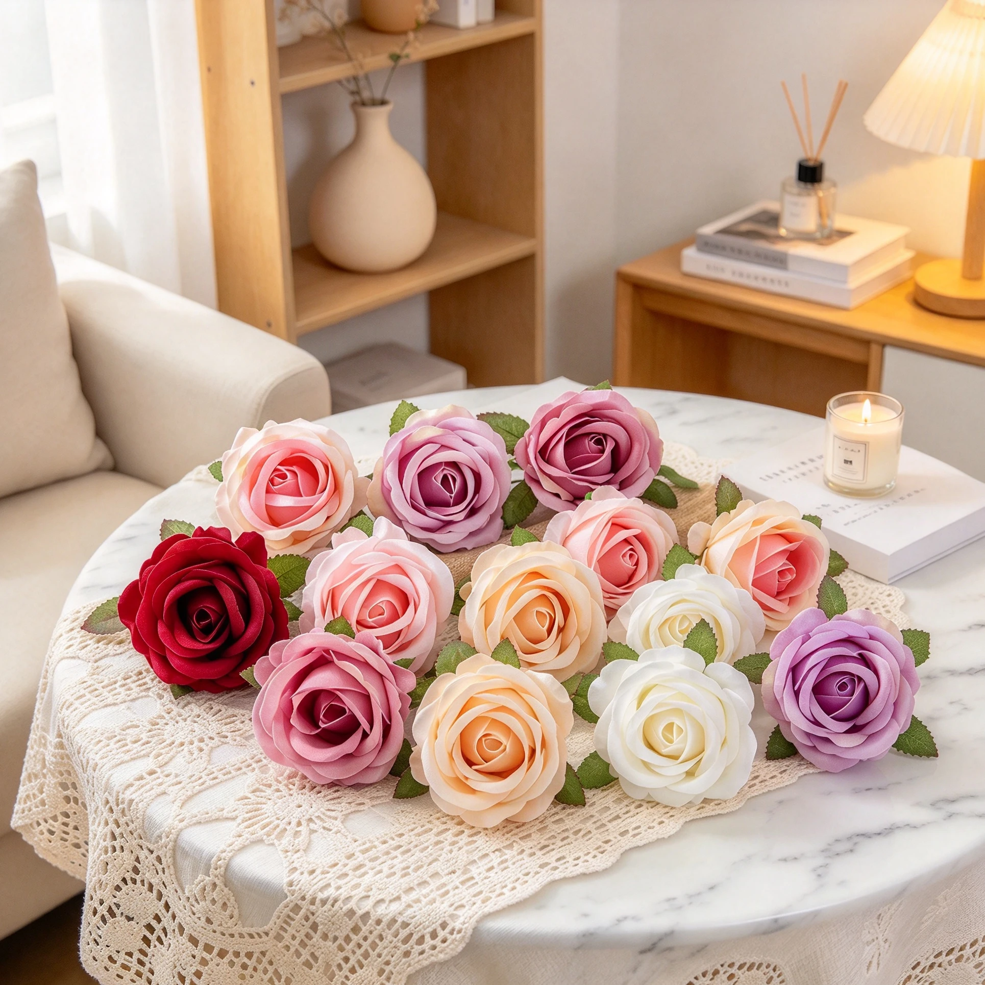 6/12 Pcs Silk Artificial Flowers White Rose Heads DIY Box Home Table Decorations Garden Arch Wedding Outdoor Wreaths Accessories