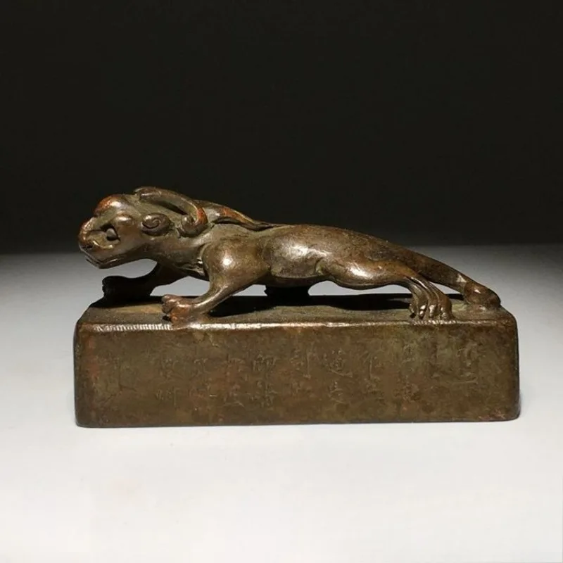 Antique Dragon Beast Seal Statue Vintage Pen Holder Paperweight Ornaments Lucky Mythical Creature Table Decor Sculpture