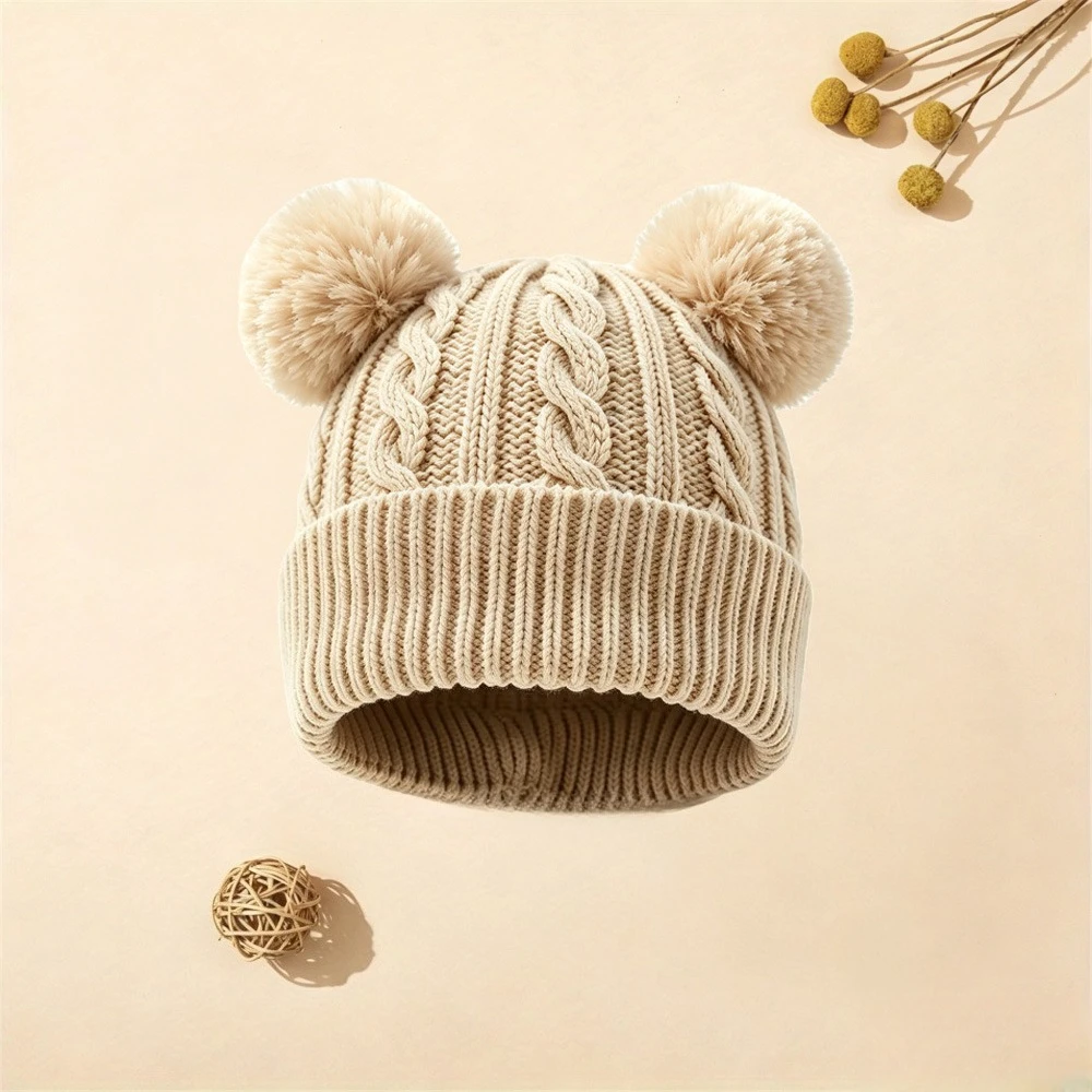 1-piece elastic knitted double ball unisex - lightweight and warm brimless hat suitable for winter, Christmas, and daily wear