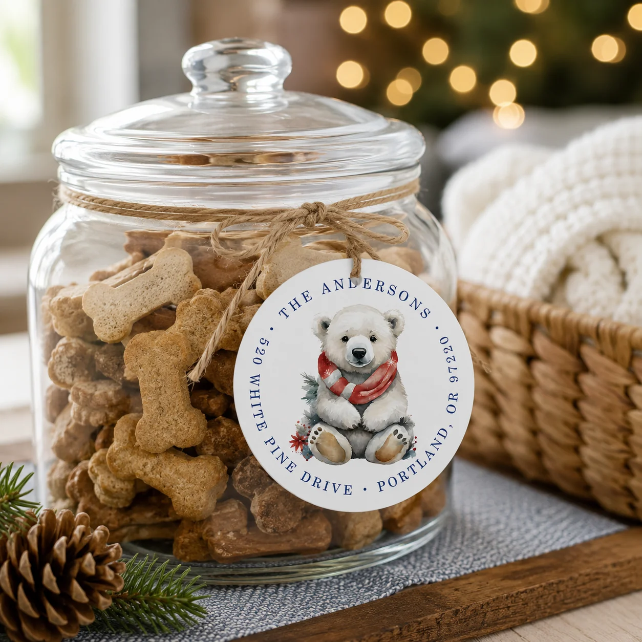 Customized Round Address Signs, Which Can Be Personalized with Names, Addresses, Etc Polar Bear Design. Suitable for Address Labels, Party Favors, Decorative Accents, Etc.