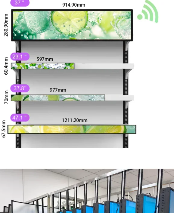 Stretched Retail Shelf Monitor Strip Advertising Display Android Digital Menu Board Publicidad Exhibition Display Stand Sigange