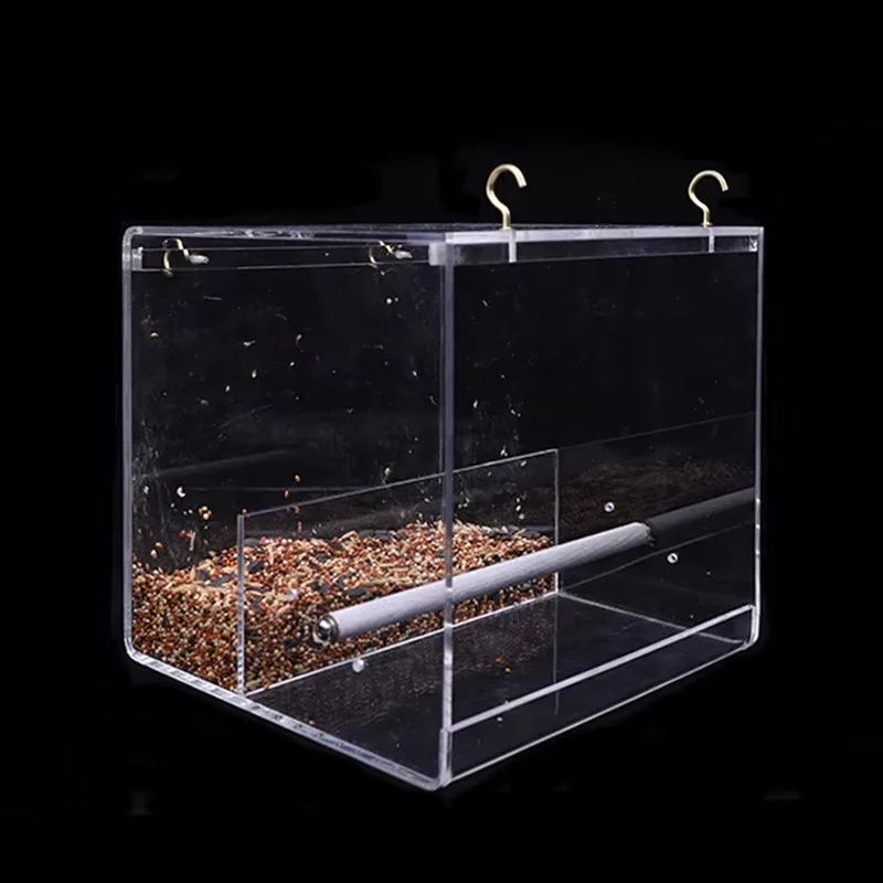 

GG278 Acrylic Transparent Hanging No Mess Automatic Parrot Food Feeder Bird Spot-proof Food Box Bird Pet Cage Feeder
