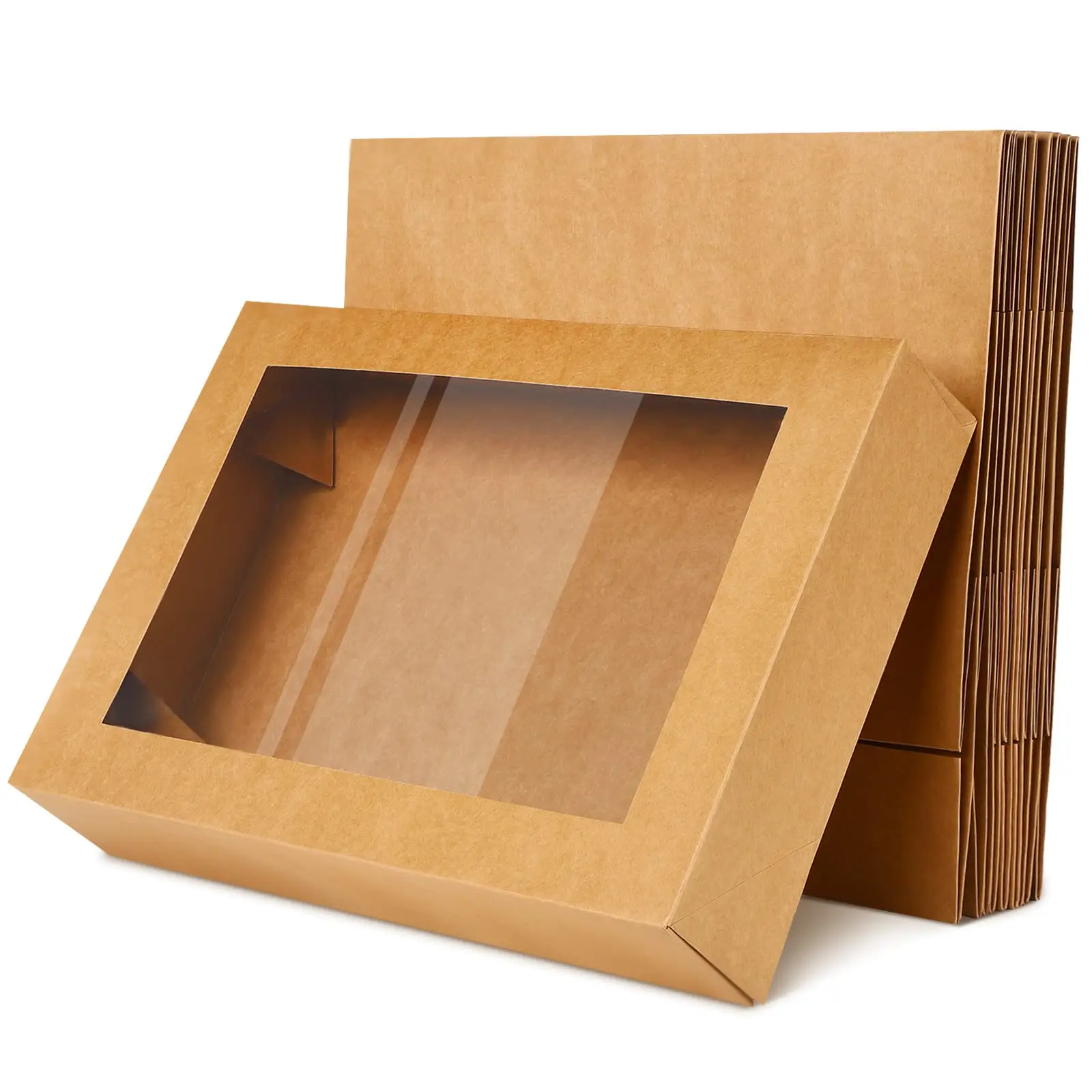 2 stücke Einweg Kraft Papier Picknick Box Transparent Fenster Obst Kuchen Süßigkeiten Lebensmittel Behälter Küche Geburtstag Hochzeit Party Supplie