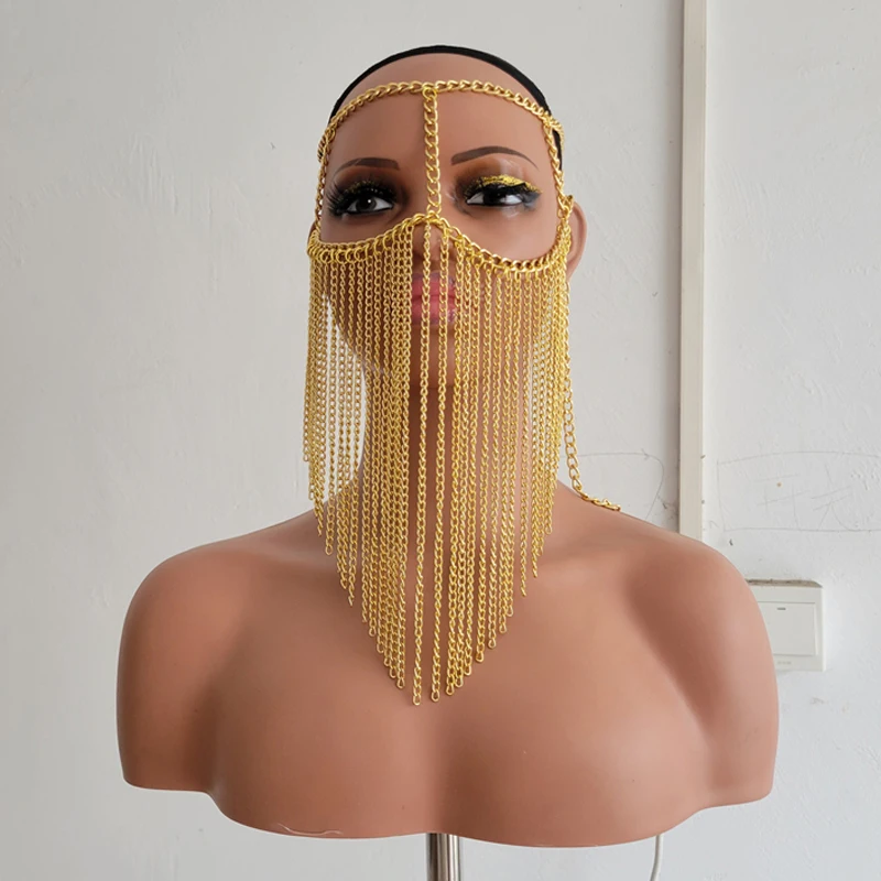 Frauen Bauchtanz 2025, neue Ankunft, Gesichtsmaske, Y2K-Zubehör, glänzende Metallquaste, elegante Party, Festival, Club, Halloween, Großhandel – Detail 3