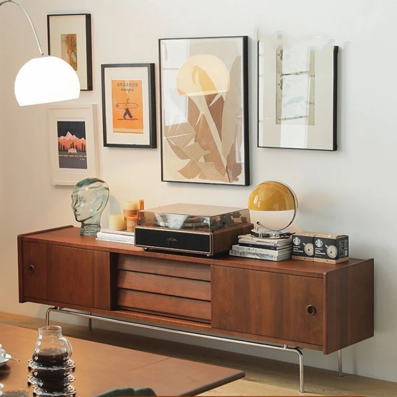 

Nordic solid wood TV cabinet household small apartment stainless steel multi-functional storage cabinet