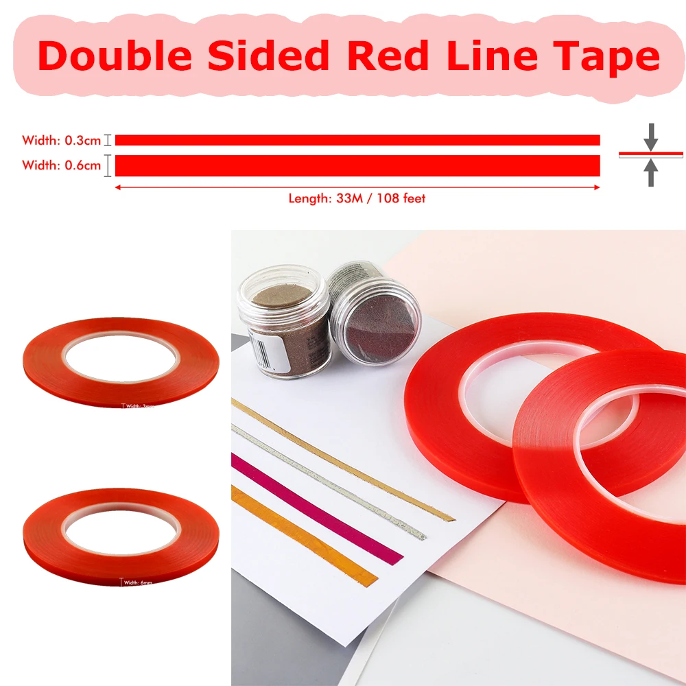 3mm 6mm Double Sided Red Line Tape Heat Resistant Super Sticky Adhesive Roll Tape DIY Scrapbooking Glitter Shaker Card Making