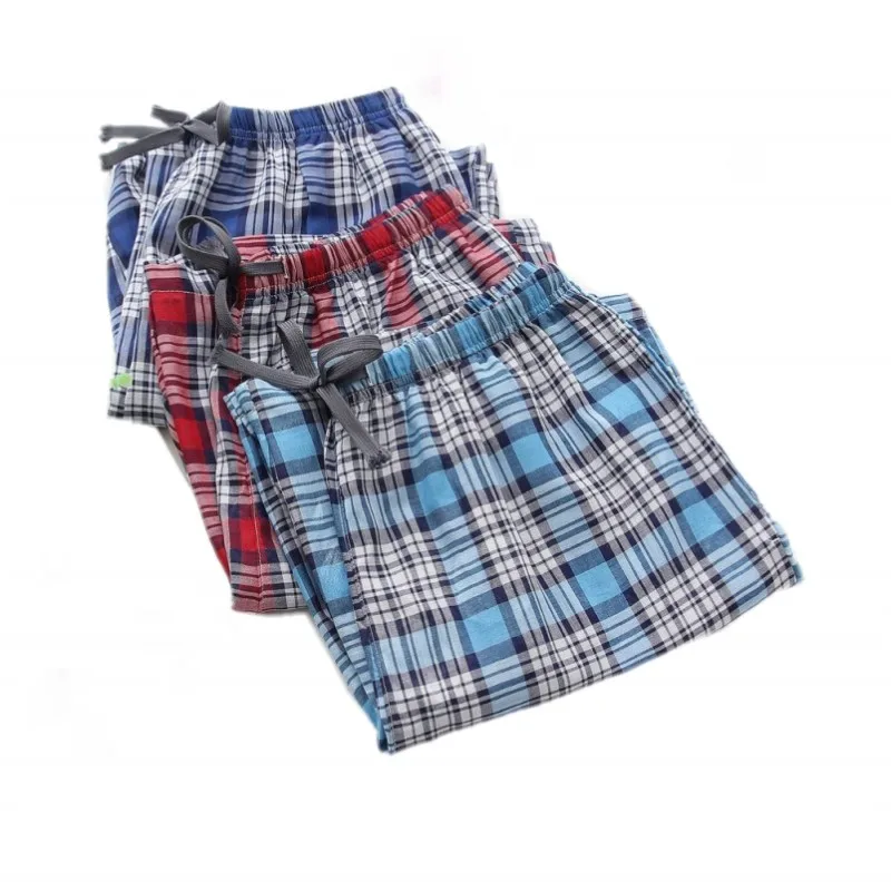 

2020 Summer Men 100% cotton sleep bottoms Male beatch shorts Board Shorts Men Casual Plaid pajama half pants Swimming Shorts XXL