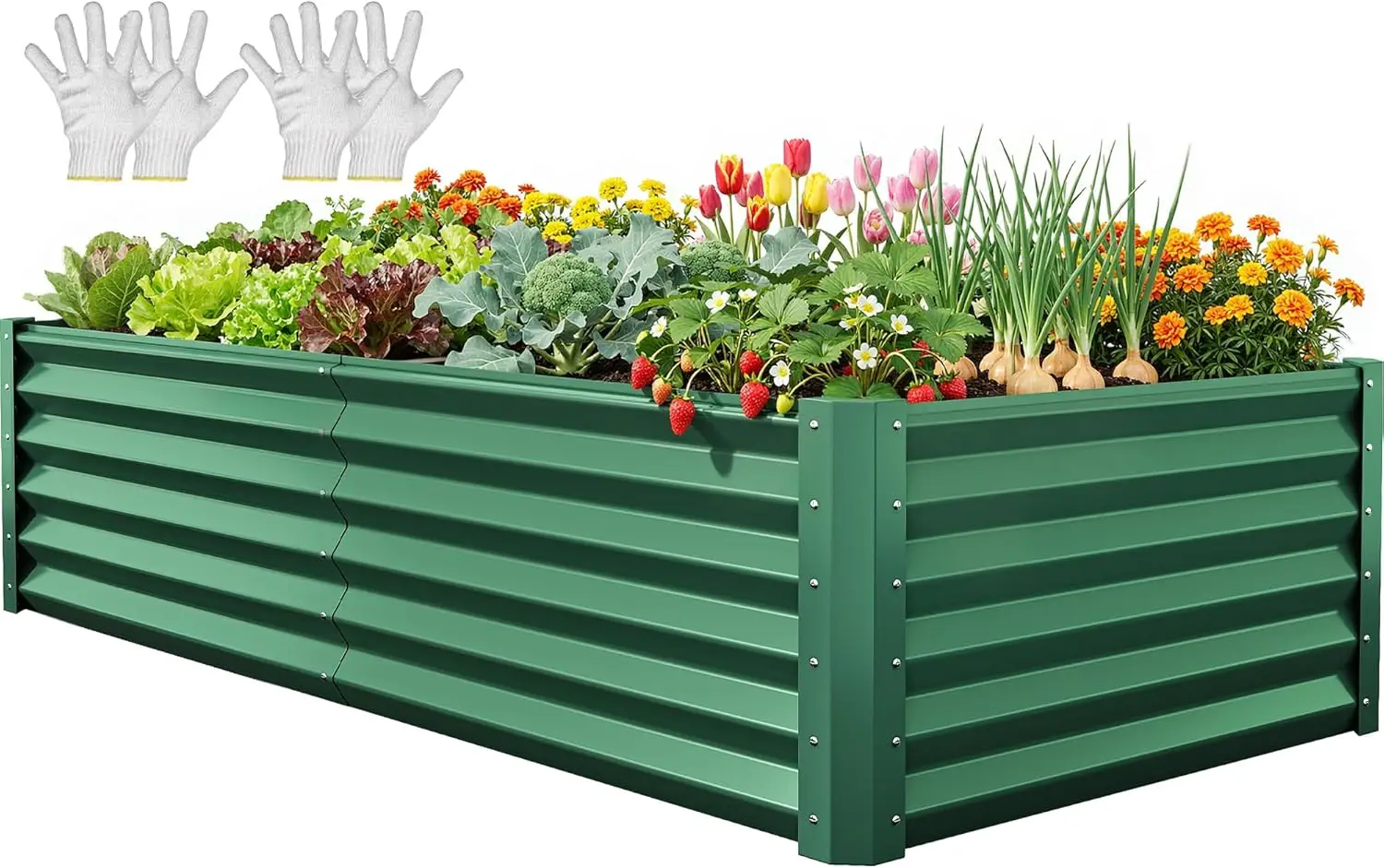 

6x3x1.5ft Large Raised Garden Bed Kit, Galvanized Metal Planter Box with Gloves, Ground Nails, Support Rod, Outdoor Abov