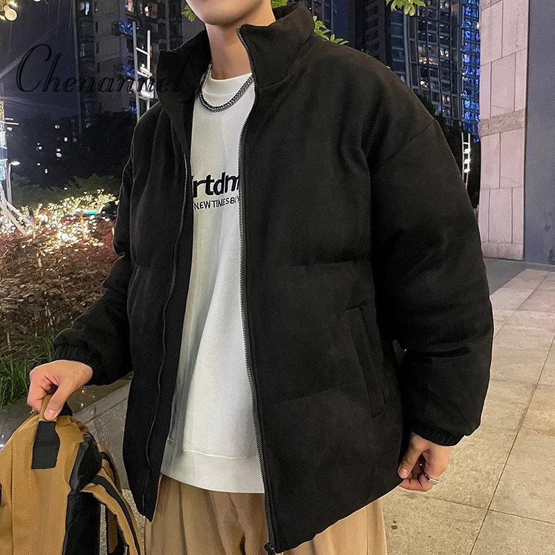 

Men's Autumn Winter Black Stand - Up Collar Jacket, Fleece Lined Thickened Cold - Proof Warm Coat