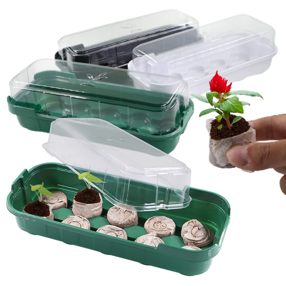 3-styles 10 Cells Plant Seed Starting Pots Germination Box Seedling Trays with Transparent Cover Flower Potting Nursery Starters