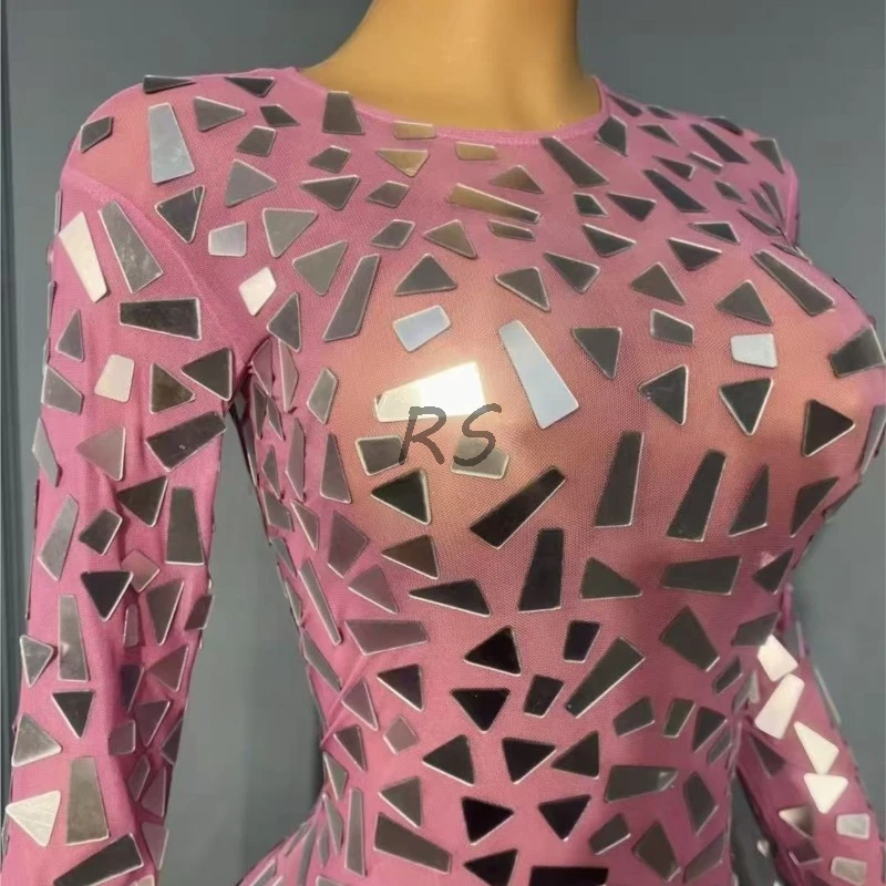 Modisches Outfit für die tägliche Geburtstagsfeier für Frauen, sexy silberne Spiegel, Anbau, Netz-Pailletten, Bühnenkleidung für Sänger