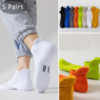 5 Pairs Man Ankle Crew Terry Socks Cotton Bright Color Sweat-Absorbing Mesh Towel Bottom Boat No Show Sport Socks Invisible