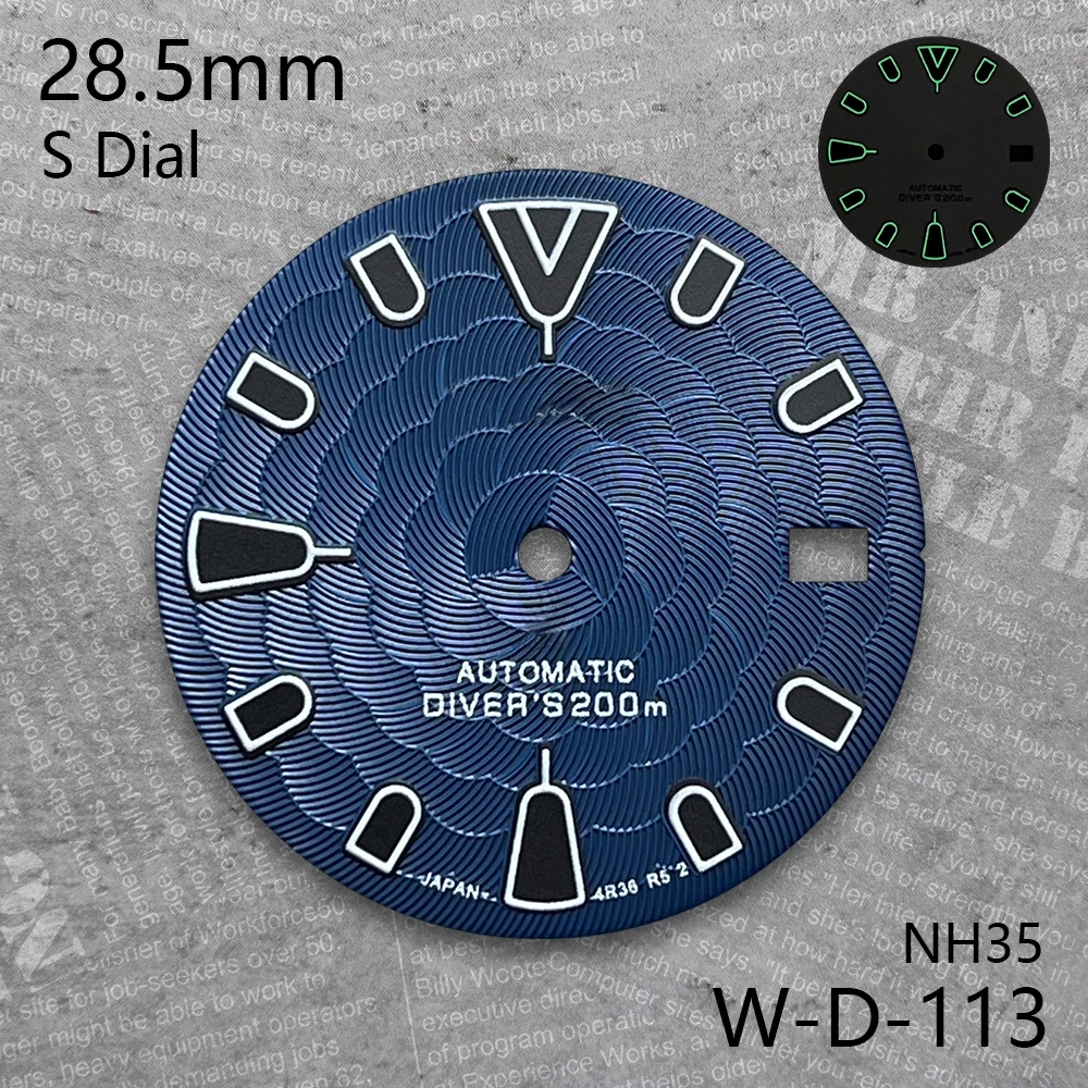 28.5mm S Logo Dial Suitable For NH35/NH36/4R/7S Movement Green Luminous Lotus Flower High Quality Watch Modification Accessories