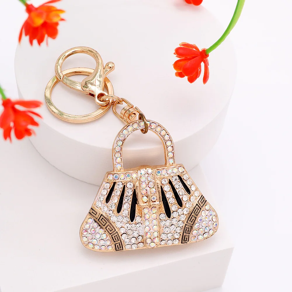 Sparkling Rhinestone Mini Handbag Enamel Keychain for Women and Girls - Perfect for Purse Bag Backpack or Car Pendant Charm Gift