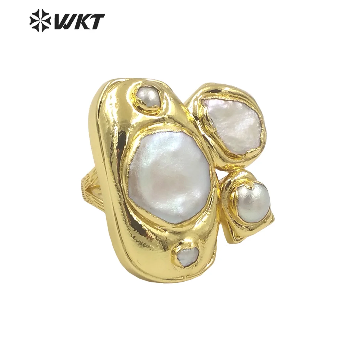 

WT-MPR084 Amazing Gorgeous Women 18K Real Gold Plated Multi Pearls Fashion Cocktail Ring For Wedding Anniversary