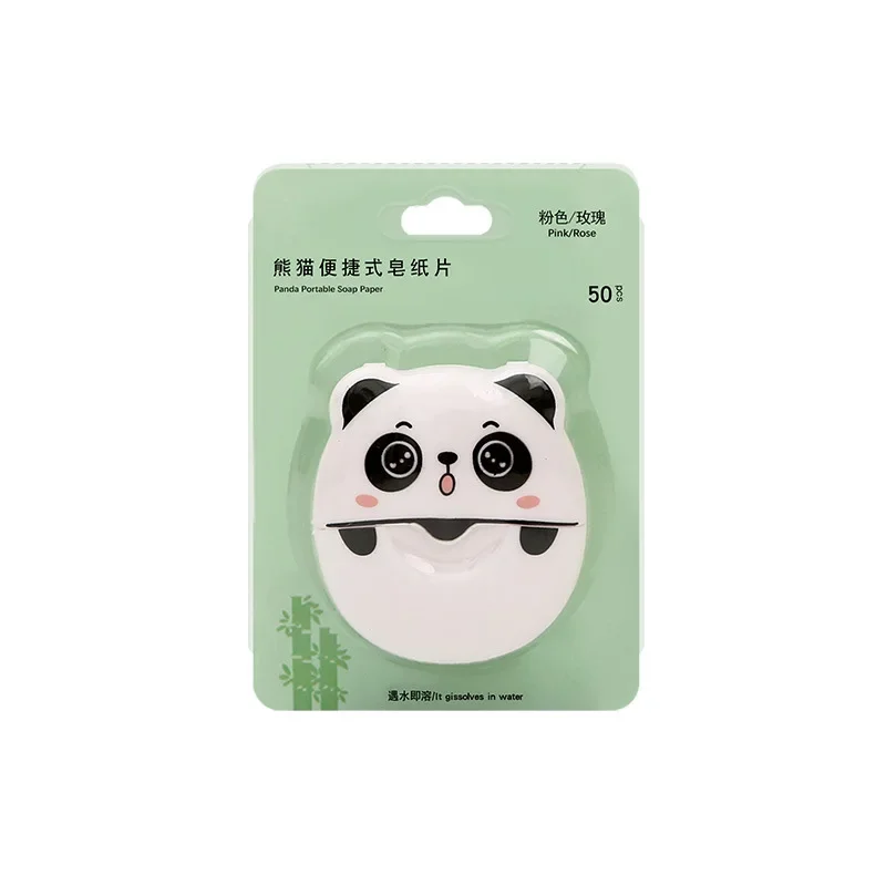 New 50pcs Panda Portable Soap Flakes Disposable Mini Soap Sheets for Traveling Camping Hiking Outdoor Sport Soap Paper Sheet