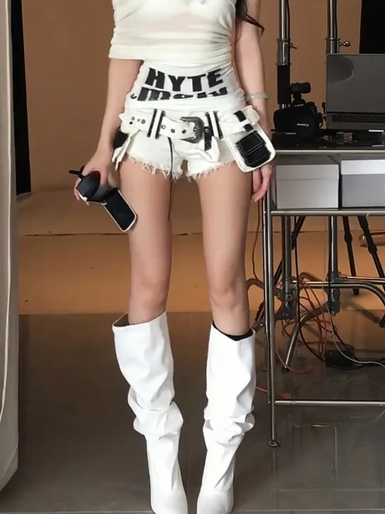 

Женские шорты с низкой талией и прочной пряжкой для ремня, в стиле Y2K, сексуальные, в американском уличном стиле, дизайнерская новинка