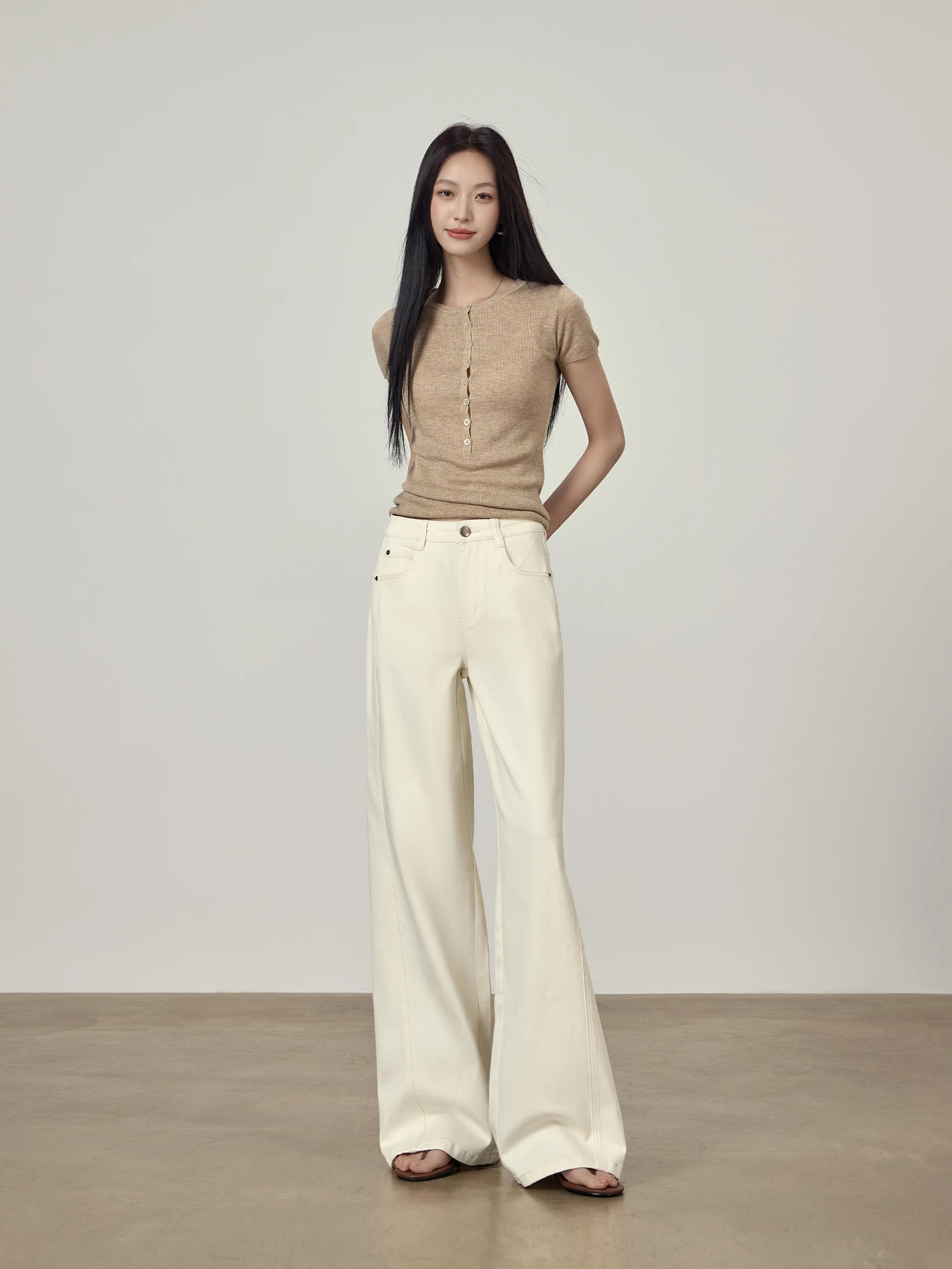 

Белые джинсы для похудения, женские свободные брюки с широкими штанинами, летняя новинка, удобные, дышащие, с естественной талией, простой стиль