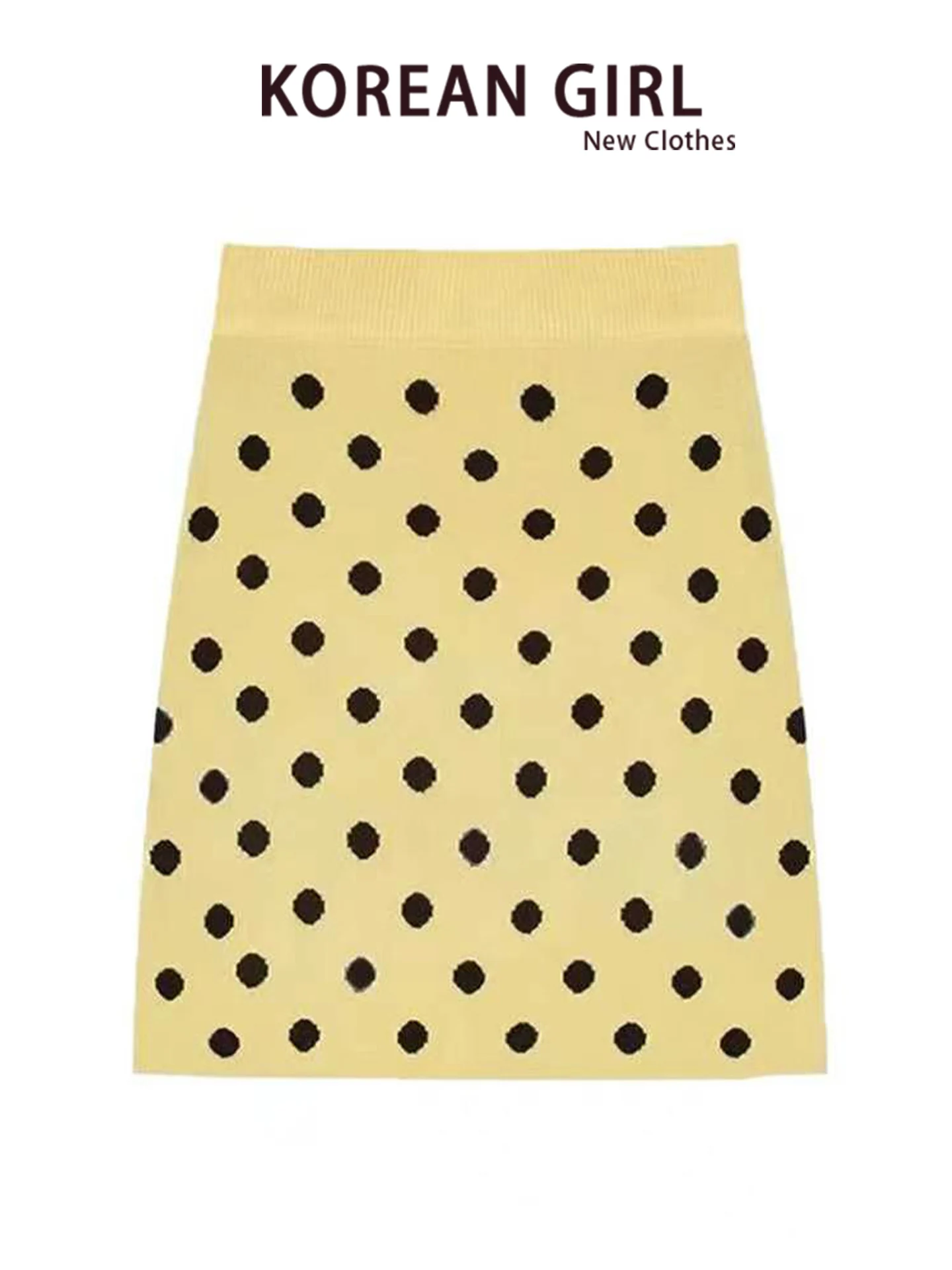 Yellow Polka Dot Knitted Half Skirt Women's Autumn Winter Straight Leg Sweater Short Skirt Slimming High Waist A-Line Skirt