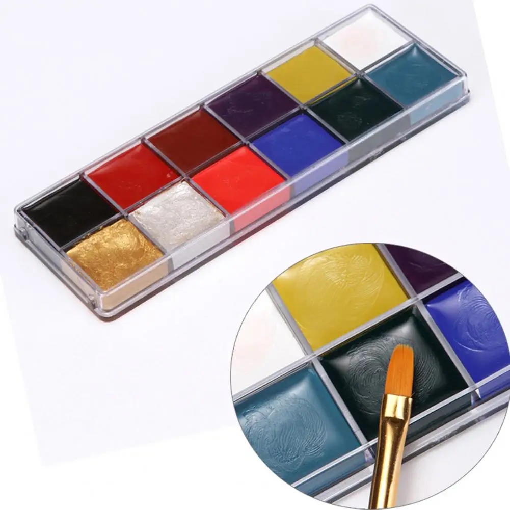 

Long-lasting Face Body Paint Intensely Toned Halloween Makeup Kit 12 Color Face Body Paint for Designs Easy to Apply for Face