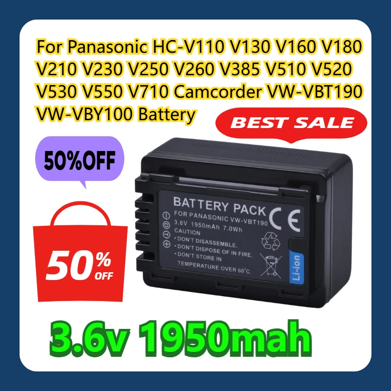 Для Panasonic HC-V110 V130 V160 V180 V210 V230 V250 V260 V385 V510 V520 V530 V550 V710 видеокамера VW-VBT190 VW-VBY100 аккумулятор