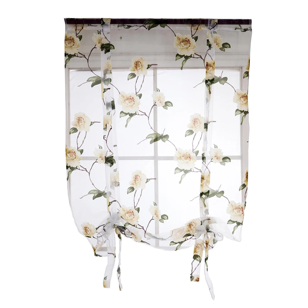 

Tie Curtain Floral Roman Shades Curtain Rod Pocket Voile Darkening Balloon Curtain Valance for Home Kitchen Office Window