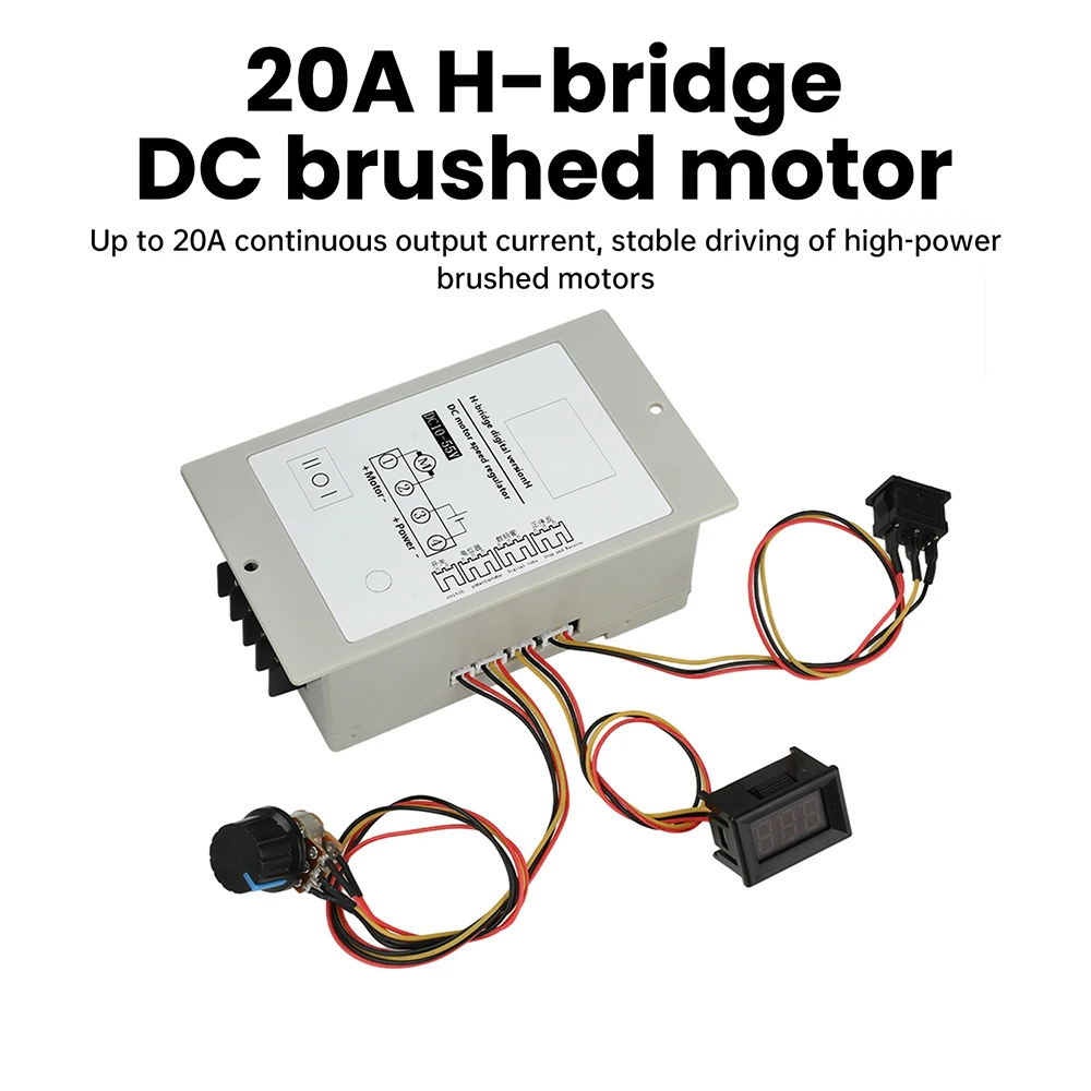 DC 10-55V 20A PWM DC Motor Speed Controller Start Stop Switch Forward and Reverse Rotation Digital Percentage Tachometer