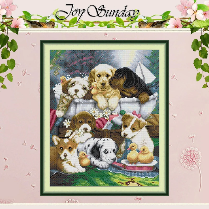 Dog Bathing Time Patterns Counted Cross Stitch Set DIY 11CT 14CT 16CT Stamped DMC Cross-stitch Kit Embroidery Needlework Crafts