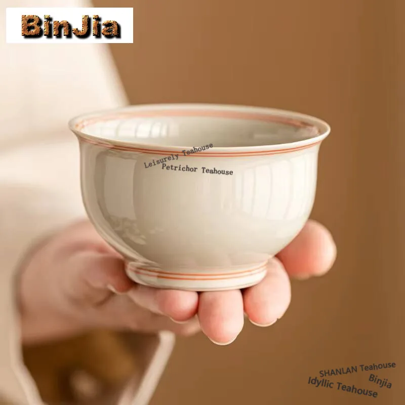 80ml Hand Drawn Double Line Fragrant Cup Plant Ash Master Single Cup Chinese Tasting Tea Bowl Chazhan Kung Fu Tea Set Drinkware