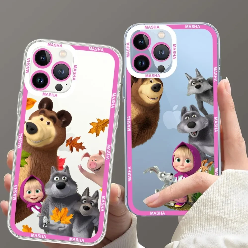 M-Masha Russian animation B-Bear Phone Case For iPhone 11 12 Mini 13 14 Pro Max Transparent Shell