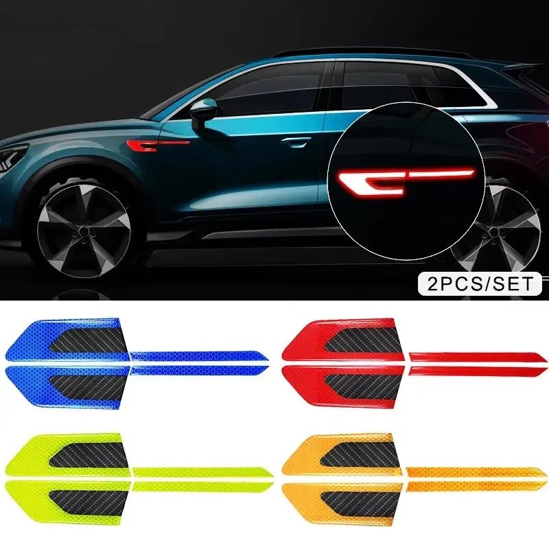 2/4/6PCS Car Reflective Auto Truck Safety Warning Tape Car Door Protector Bumper Anti-Collision Strips Secure Reflector Stickers