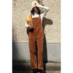 Brown Corduroy Jumpsuits Women Autumn New Straight Baggy Overalls Vintage Casual Wide Leg Trousers Female Jump Suits for Women