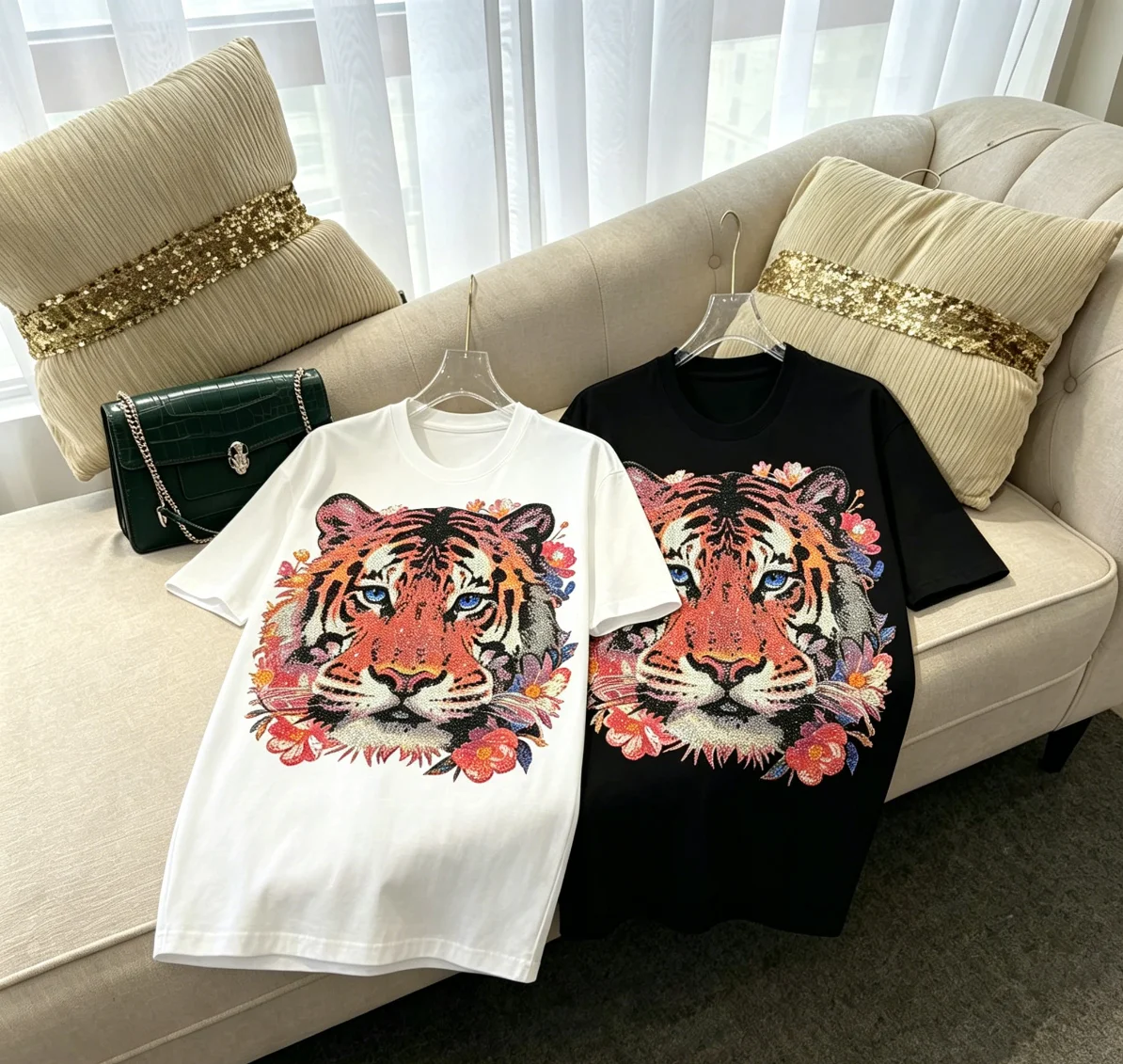 

Domineering Tiger Hot Diamonds Male T-shirt New Spring Summer Round Neck Pullover Top Streetwear Handsome Casual Men's Tees