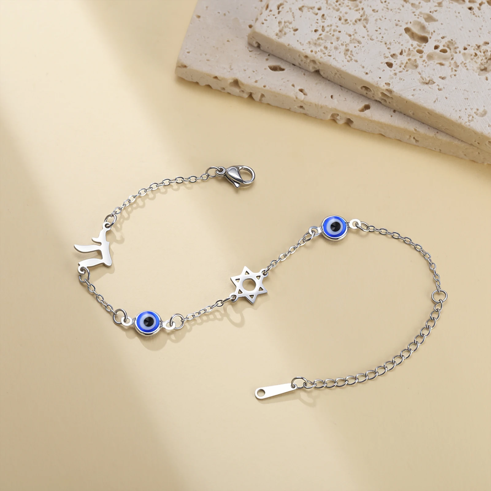 1PC Star of David Hebrew Chai Evil Eye Charm Bracelets for Women Stainless Steel Bracelet Amulet Hexagram Jewish