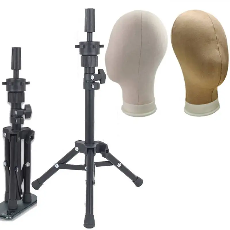 Mini Wig Stand Adjustable Tripod Mannequin Head Canvas Block Head Mannequin Head Wig Head Training Display Styling Manikin Head