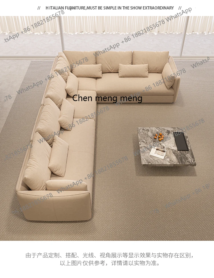 Large corner sofa Large flat layer combination Frosted corner combination set sofa Cream wind sofa