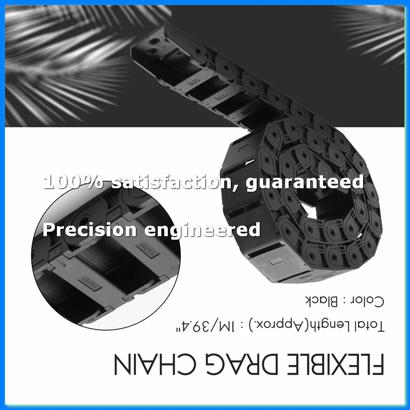 2PackX(18mm x 37mm Black Flexible Semi Enclosed Cable Drag Chain 1M 39.4