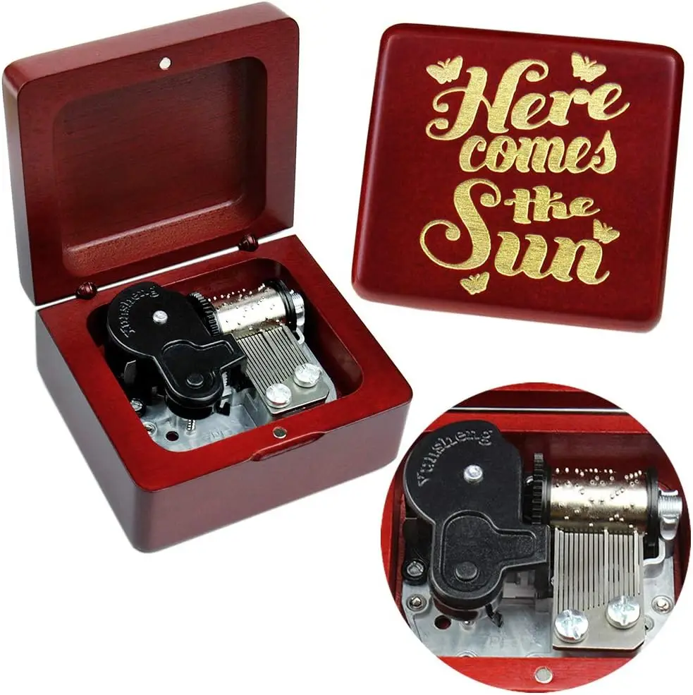 

SOFTALK Here Comes The Sun Solid Wood Wine Red Theme Music Box Birthday, Christmas, Valentine's Day Gifts