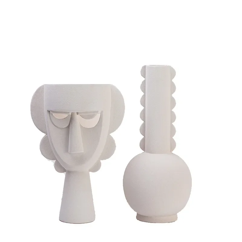 

European creative ceramic flower ornaments, face-shaped ceramic handicrafts, fun dried flower vases