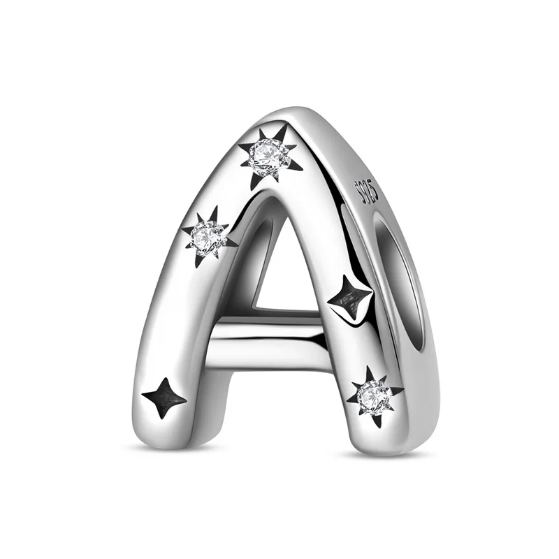 

925 Sterling Silver Starlight Letter A Zircon Charms Beads Fit 3mm Original Bracelet DIY Women Birthday Anniversary Jewelry