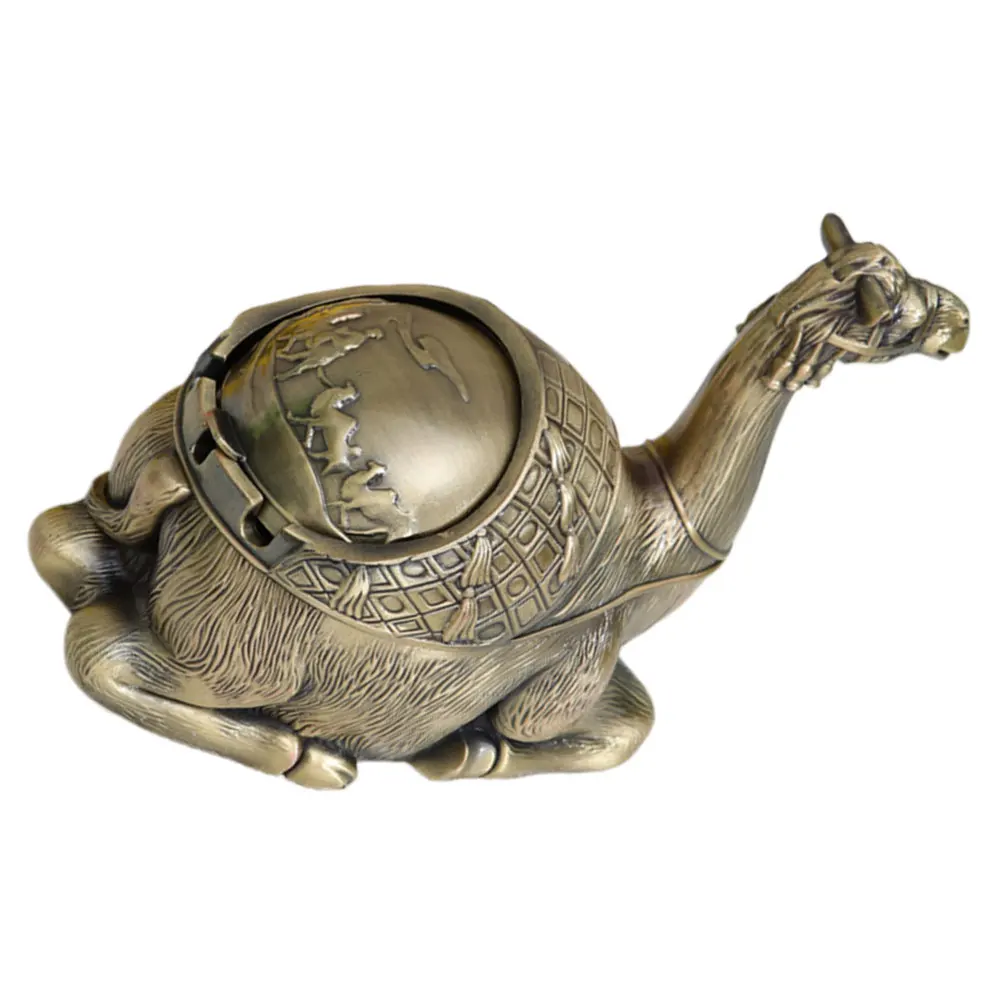 

Windproof Ashtray Vintage Camel Decor Zinc Alloy Cigarette Trays Large Capacity Metal Home Accessories Smoke Container