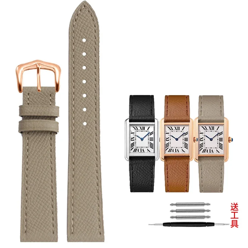 Cowhide watch strap for Cartier Tank SOLO London Clé de 18 19 20 21mm black brown white gray men women's watchband quick release