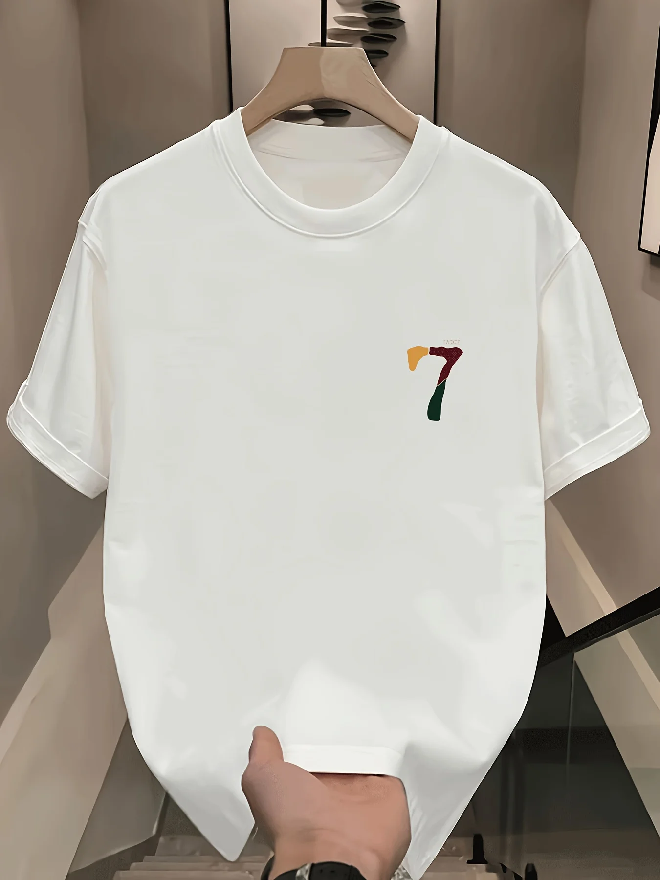 Men's Cotton T-Shirt, Color-Block No.7 TWDXCZ Print, Breathable Crew Neck, Summer Casual Streetwear Tee