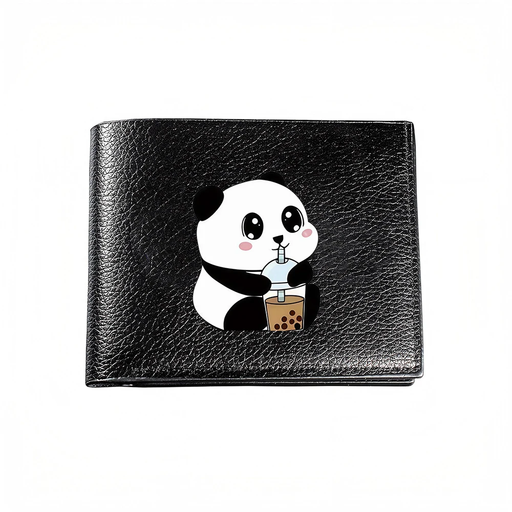 Cute Panda Drinking Bubble Tea Men's Wallet Card Holder Casual Business Fashion Print Design Stylish Everyday Accessory