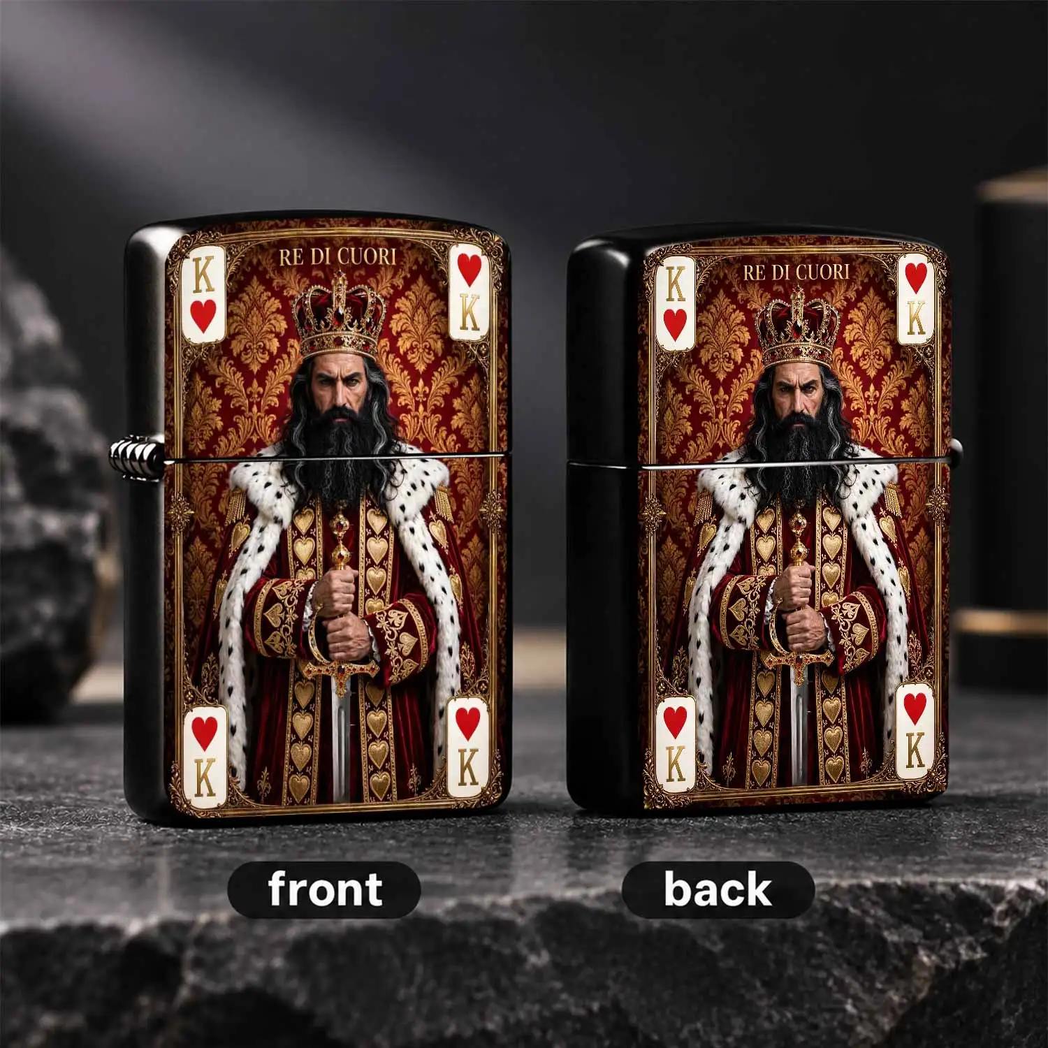 Exquisite King Of Hearts Playing Card Themed Lighter, Luxurious Gilded Embossed Craft, Stylish Portable Daily Carry Item, Ideal For Festive Gifting Collection, Unique Decorative Piece Fit For All Scenarios, Premium Texture Distinct Design,