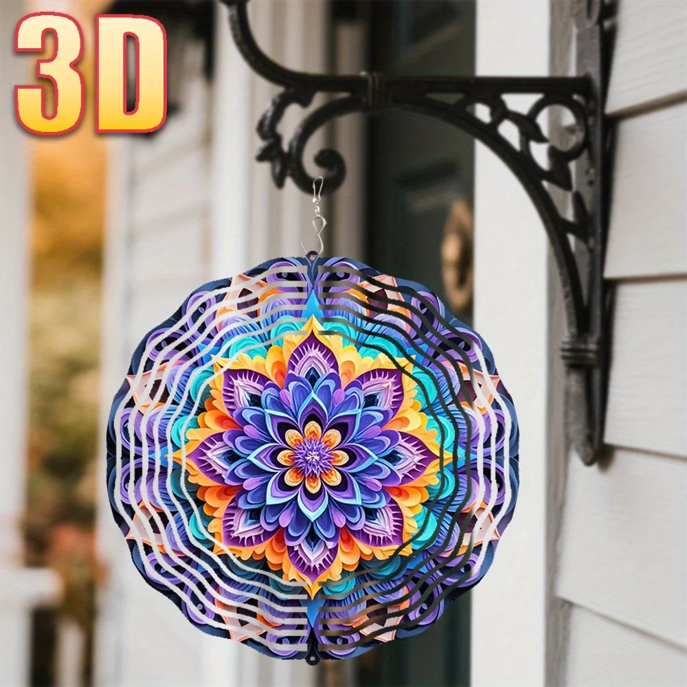 3D Colorful Mandala Petal Wind Spinner - 10 Inch Metal Art with 360 Swivel Hook for Garden Patio Mother Day Women Gift