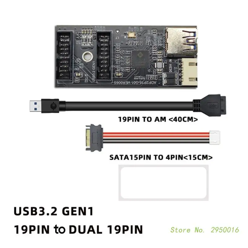 USB 3.2 Expansion Card 5Gbps USB3.2 Front GEN1 to Dual Port 19PIN Connector Riser Card for WinXP for Win7 8 10 11 Linux